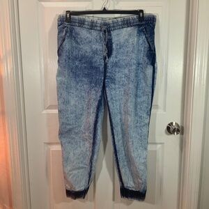 Thrill Acid Wash Jogger Elastic Waist Denim Hip Hop Plus Size 1X